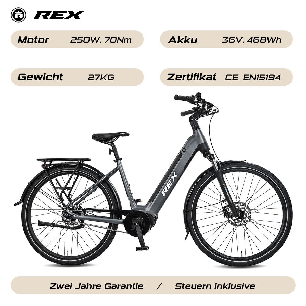 REX Commuter+ Cityrad E-Bike 28 Zoll, Mittelmotor, Pedelec Damen & Herren